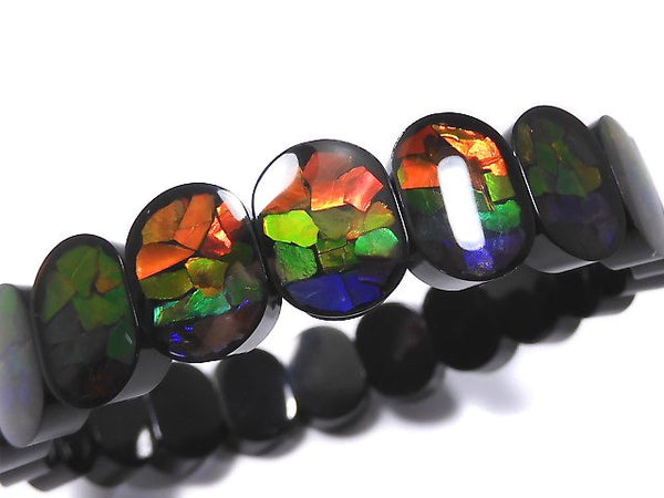 [Video][One of a kind] High Quality Ammolite AAA 2-Hole Oval 12.5x9.5x4.5mm Bracelet NO.11