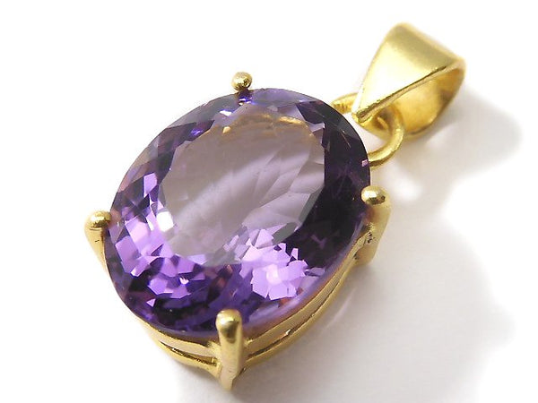 [Video][One of a kind] High Quality Amethyst AAA Faceted Pendant 18KGP NO.146