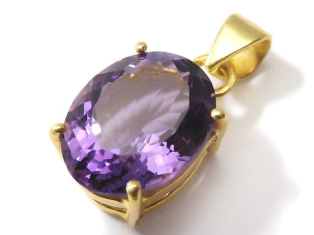 [Video][One of a kind] High Quality Amethyst AAA Faceted Pendant 18KGP NO.146