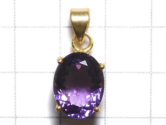 [Video][One of a kind] High Quality Amethyst AAA Faceted Pendant 18KGP NO.146