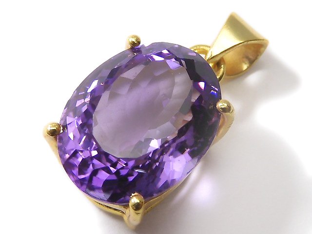 [Video][One of a kind] High Quality Amethyst AAA Faceted Pendant 18KGP NO.150