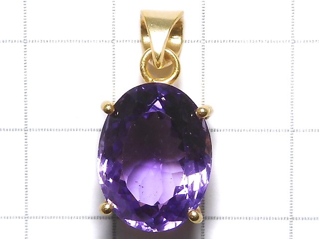 [Video][One of a kind] High Quality Amethyst AAA Faceted Pendant 18KGP NO.150