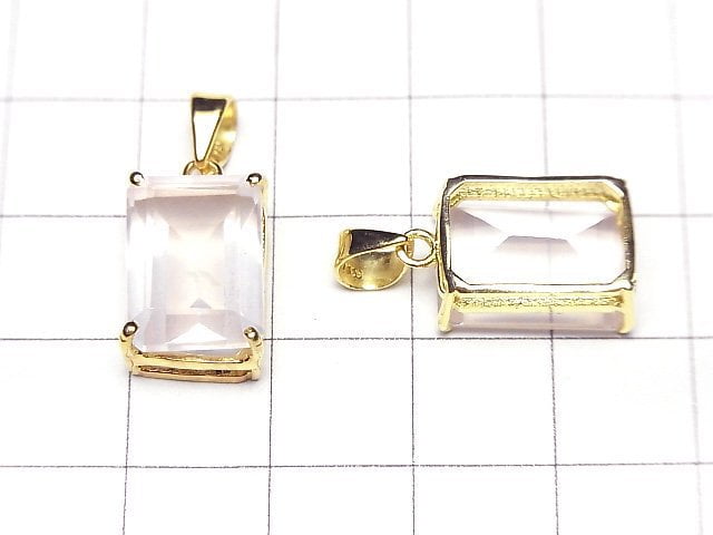 [Video]High Quality Rose Quartz AAA Rectangle Faceted Pendant 14x10mm 18KGP