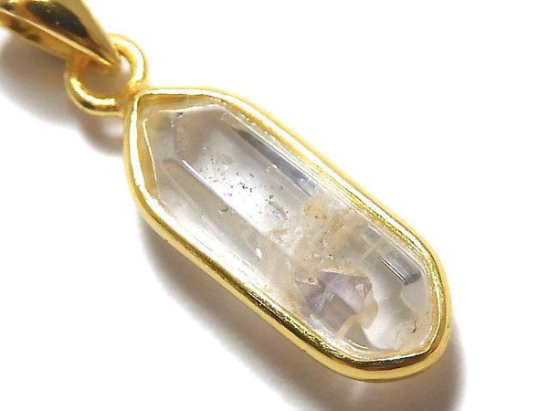 [Video][One of a kind] Fluorite in Quartz Faceted Nugget Pendant 18KGP NO.81