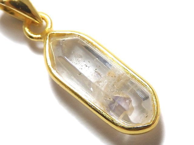 [Video][One of a kind] Fluorite in Quartz Faceted Nugget Pendant 18KGP NO.81