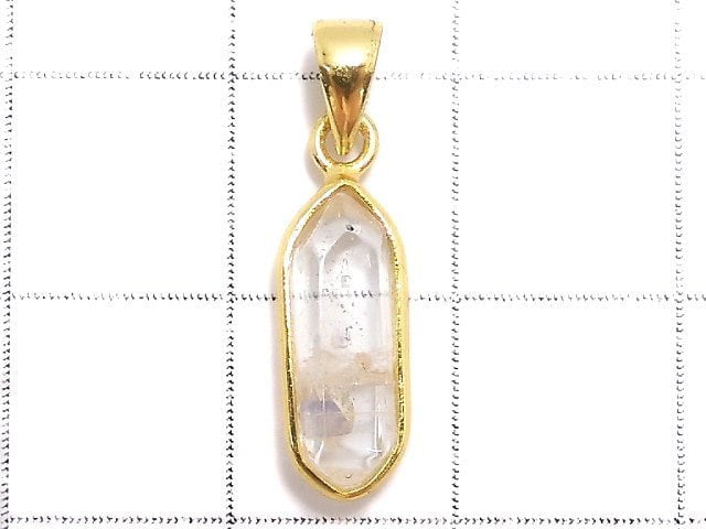 [Video][One of a kind] Fluorite in Quartz Faceted Nugget Pendant 18KGP NO.81