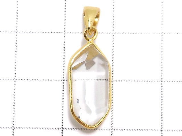 [Video][One of a kind] Fluorite in Quartz Faceted Nugget Pendant 18KGP NO.83