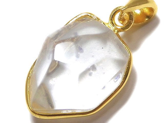 [Video][One of a kind] Fluorite in Quartz Faceted Nugget Pendant 18KGP NO.84