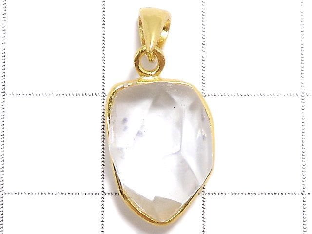 [Video][One of a kind] Fluorite in Quartz Faceted Nugget Pendant 18KGP NO.84