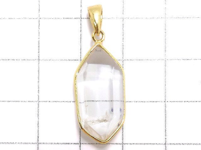 [Video][One of a kind] Fluorite in Quartz Faceted Nugget Pendant 18KGP NO.85