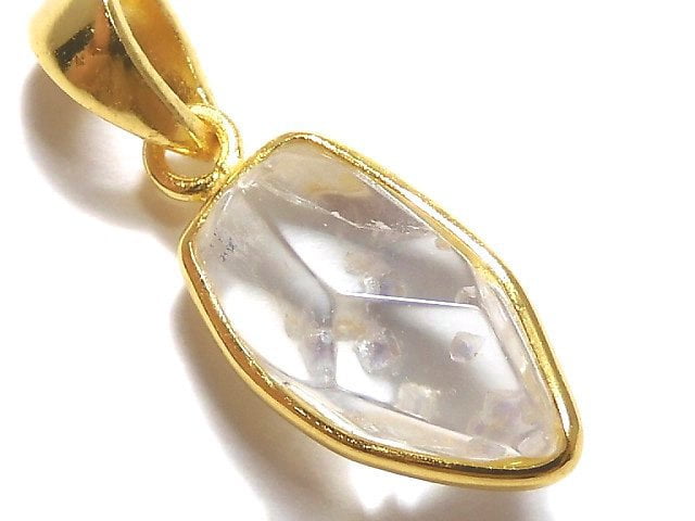 [Video][One of a kind] Fluorite in Quartz Faceted Nugget Pendant 18KGP NO.86