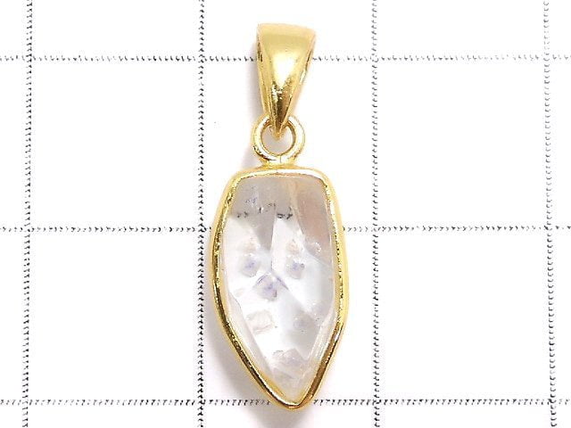 [Video][One of a kind] Fluorite in Quartz Faceted Nugget Pendant 18KGP NO.86