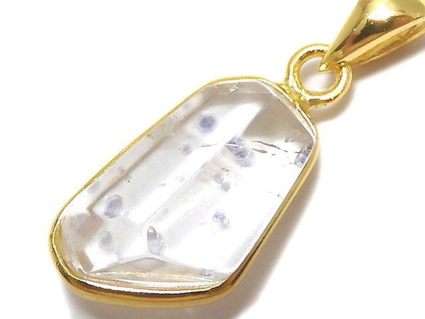 [Video][One of a kind] Fluorite in Quartz Faceted Nugget Pendant 18KGP NO.87