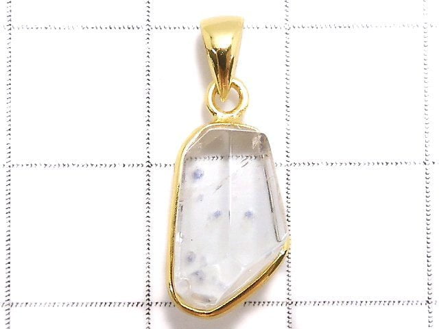 [Video][One of a kind] Fluorite in Quartz Faceted Nugget Pendant 18KGP NO.87