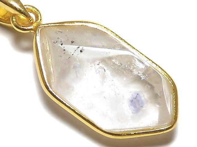 [Video][One of a kind] Fluorite in Quartz Faceted Nugget Pendant 18KGP NO.89