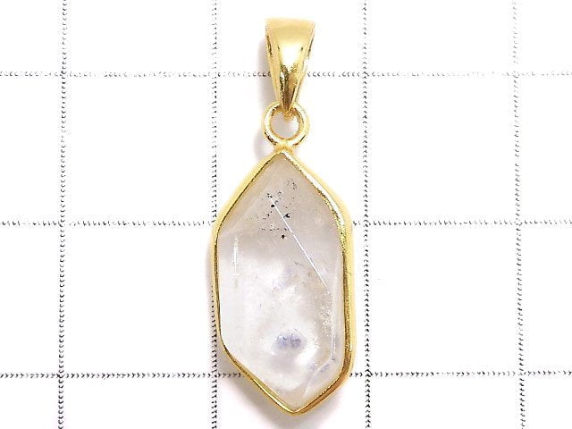 [Video][One of a kind] Fluorite in Quartz Faceted Nugget Pendant 18KGP NO.89