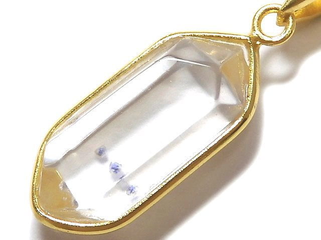 [Video][One of a kind] Fluorite in Quartz Faceted Nugget Pendant 18KGP NO.90