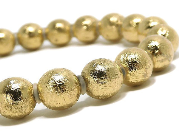 [Video][One of a kind] Meteorite (Muonionalusta) Round 8mm Yellow Gold Bracelet NO.1