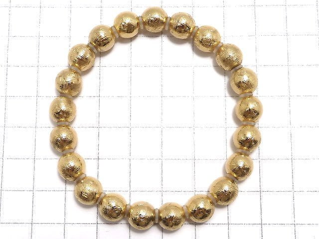 [Video][One of a kind] Meteorite (Muonionalusta) Round 8mm Yellow Gold Bracelet NO.1