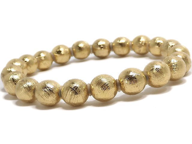[Video][One of a kind] Meteorite (Muonionalusta) Round 8mm Yellow Gold Bracelet NO.2
