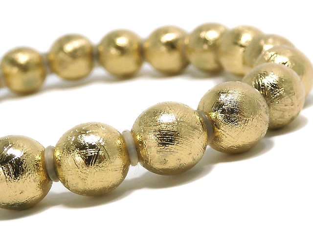 [Video][One of a kind] Meteorite (Muonionalusta) Round 8mm Yellow Gold Bracelet NO.4