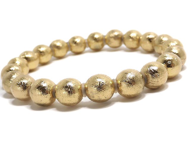 [Video][One of a kind] Meteorite (Muonionalusta) Round 8mm Yellow Gold Bracelet NO.4