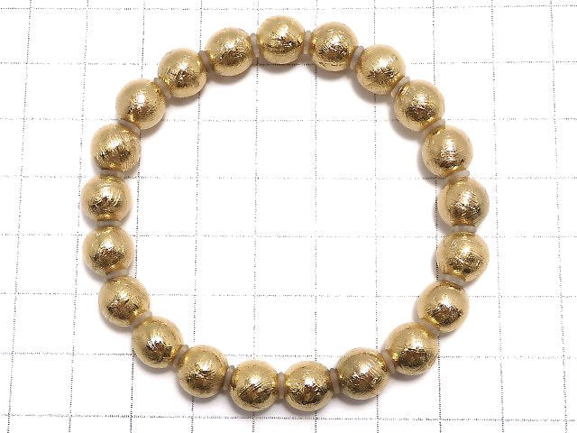 [Video][One of a kind] Meteorite (Muonionalusta) Round 8mm Yellow Gold Bracelet NO.5