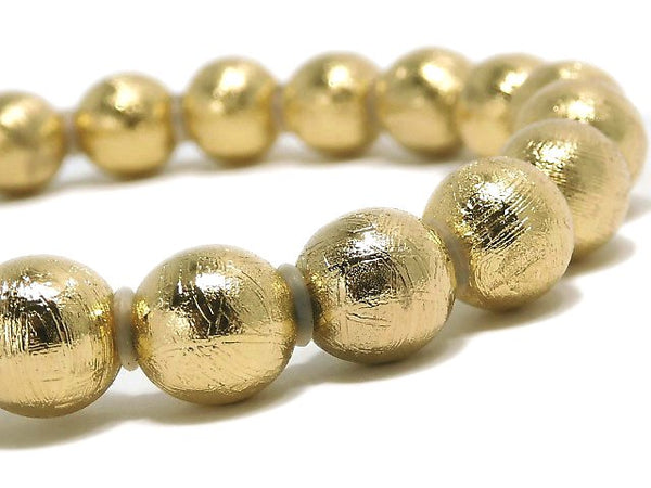 [Video][One of a kind] Meteorite (Muonionalusta) Round 8mm Yellow Gold Bracelet NO.6