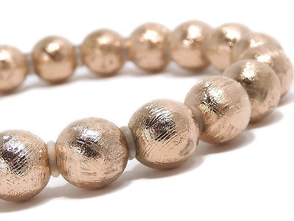 [Video][One of a kind] Meteorite (Muonionalusta) Round 8mm Pink Gold Bracelet NO.11