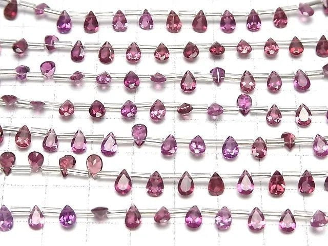 [Video]High Quality Rhodolite Garnet AAA Pear shape Faceted 6x4mm [Light color] half or 1strand (18pcs)