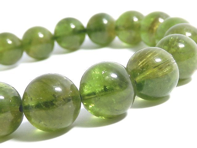 [Video][One of a kind] Green Tourmaline AAA- Round 10mm Bracelet NO.5