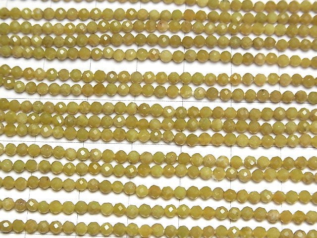 [Video]High Quality! Olive Opal Faceted Round 3mm 1strand beads (aprx.12inch/29cm)