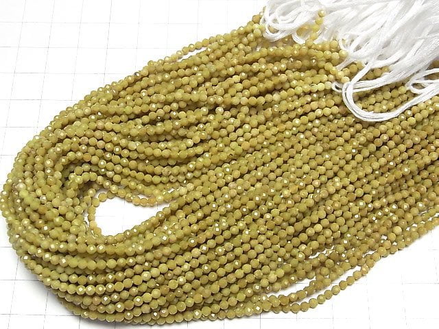 [Video]High Quality! Olive Opal Faceted Round 3mm 1strand beads (aprx.12inch/29cm)