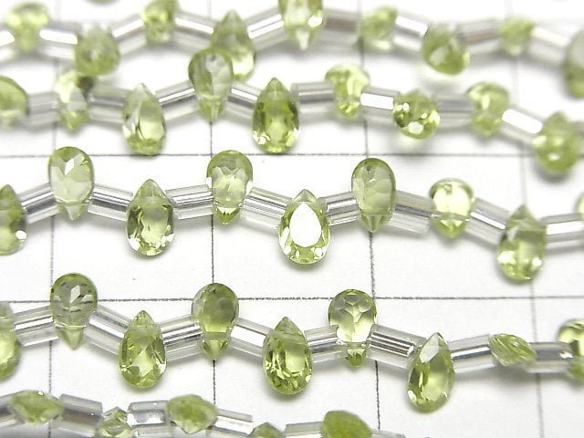 [Video]High Quality Peridot AAA Pear shape Faceted 5x3mm half or 1strand (38pcs )