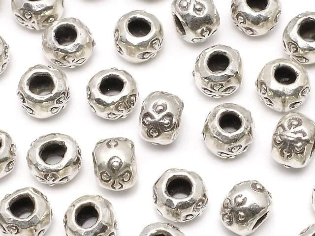 Karen Silver Flower Pattern Rondelle 5.5x5.5x4.5mm 3pcs