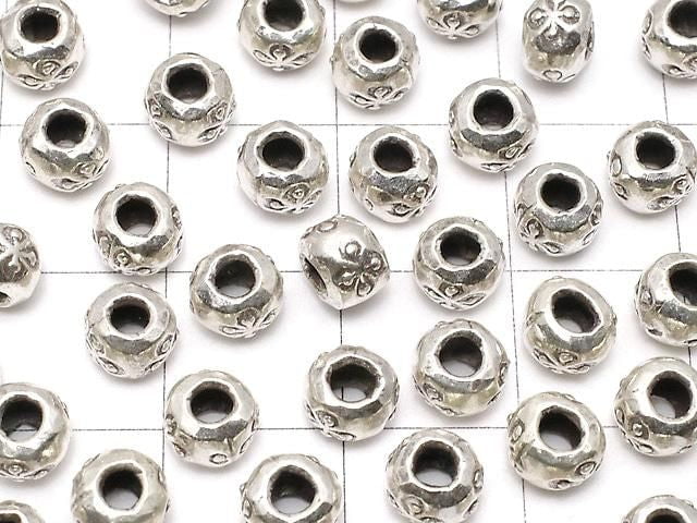 Karen Silver Flower Pattern Rondelle 5.5x5.5x4.5mm 3pcs