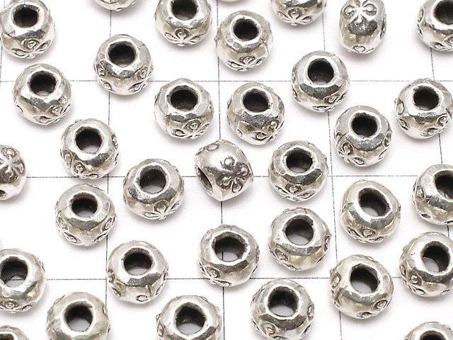 Karen Silver Flower Pattern Roundel 5.5x5.5x4.5mm 3pcs