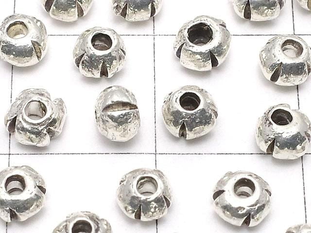 Karen Silver Line Carved Rondelle 4x4x3mm White Silver 5pcs