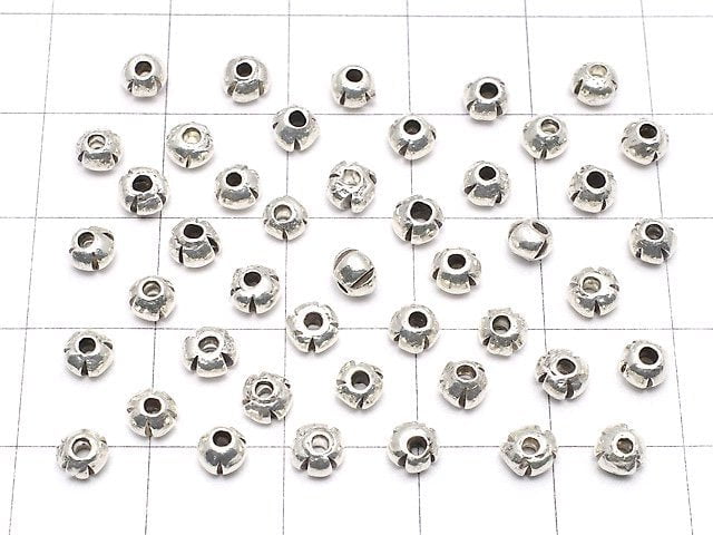 Karen Silver Line Carved Roundel 4x4x3mm White Silver 5pcs