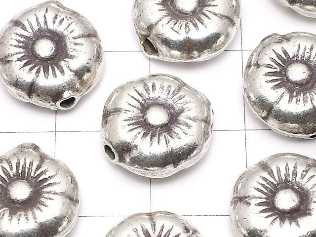 Karen Silver Flower Motif Bead 12x12x5mm 1pc