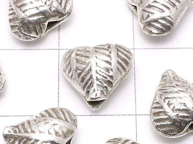 Karen Silver Patterned Heart Motif Beads 9x10mm 1pc