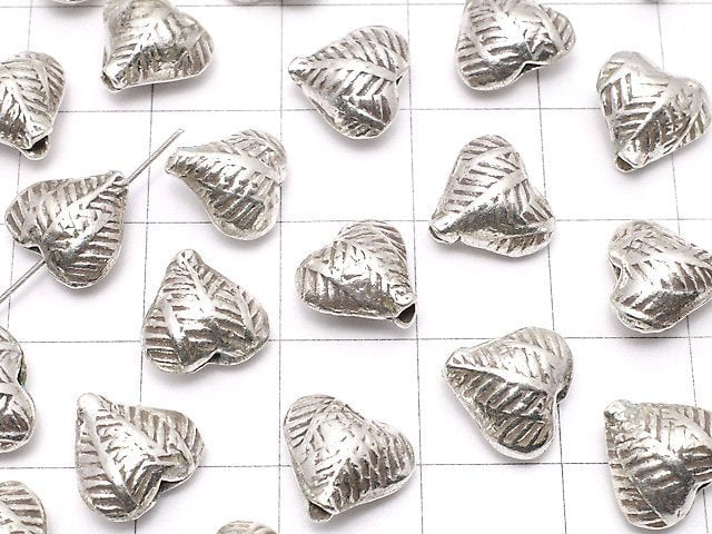 Karen Silver Patterned Heart Motif Beads 9x10mm 1pc