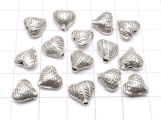 Karen Silver Patterned Heart Motif Beads 9x10mm 1pc