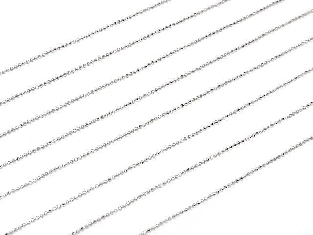Silver 925 Cut Ball Chain with Slide Adjuster, 1mm Rhodium Plated [45cm] Necklace, 1pc