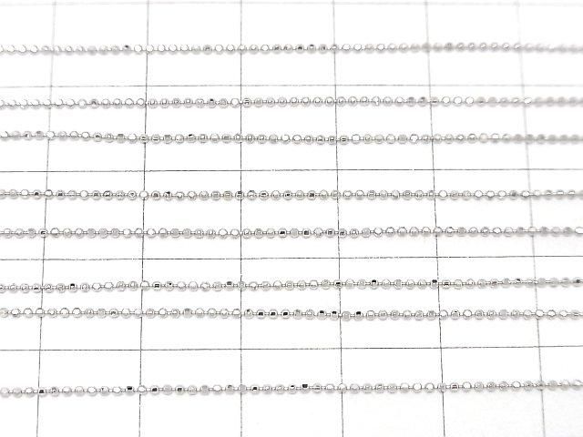 Silver 925 Cut Ball Chain with Slide Adjuster, 1mm Rhodium Plated [45cm] Necklace, 1pc