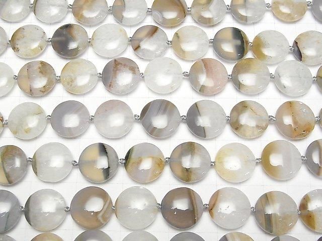 [Video] Agate x Quartz Coin 18x18mm half or 1strand beads (aprx.15inch/36cm)