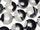 [Video] Black Agate x Quartz Coin 18x18mm half or 1strand beads (aprx.15inch/36cm)