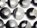 [Video] Black Agate x Quartz Coin 18x18mm half or 1strand beads (aprx.15inch/36cm)