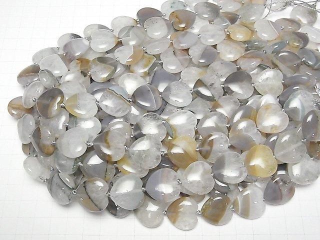[Video] Agate x Quartz Vertical Hole Heart 19x20mm half or 1strand beads (aprx.15inch/36cm)