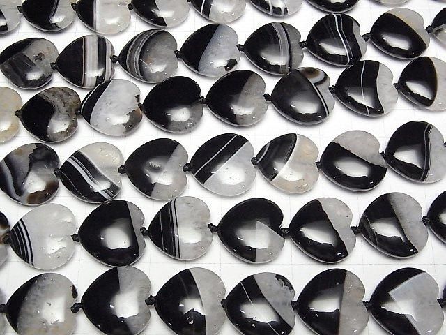 [Video] Black Agate x Quartz Vertical Hole Heart 19x20mm half or 1strand beads (aprx.15inch/36cm)